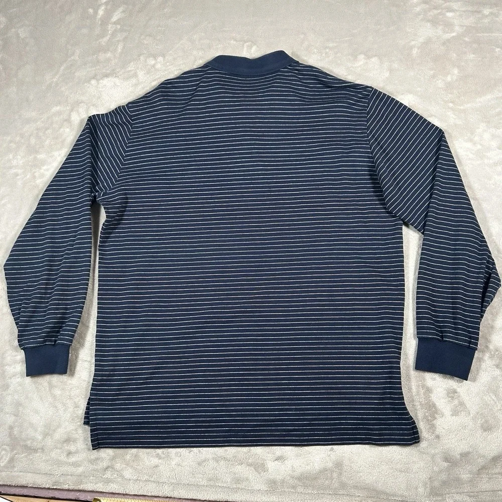 VTG 90's Polo Ralph Lauren Polo Shirt Men XL Navy Blue Striped Long Sleeve Rugby